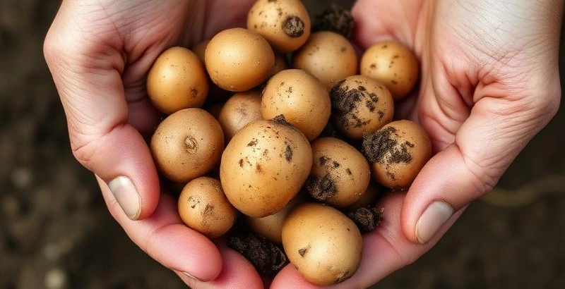 Manos sosteniendo papas recién cosechadas