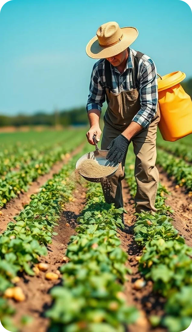 Productor trabajando e inspeccionando el cultivo